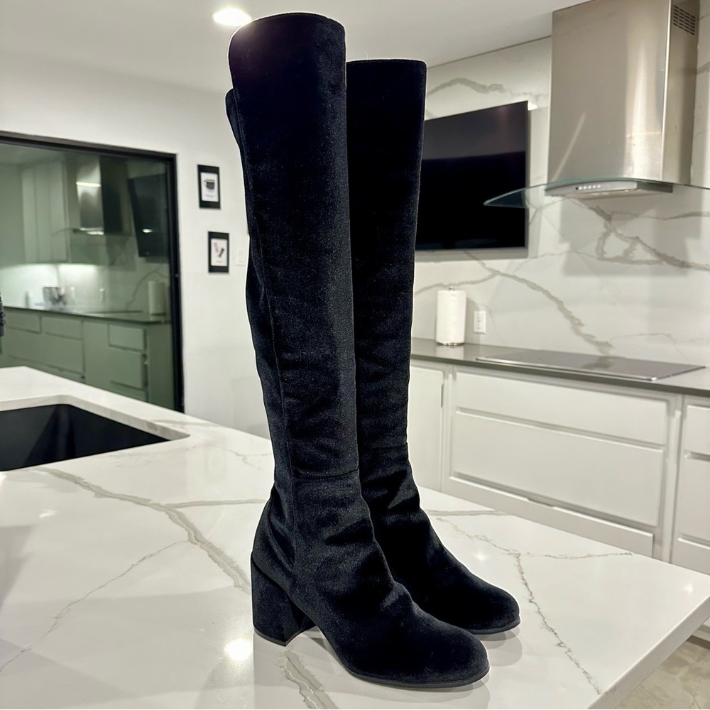 Stuart Weitzman Black Over-the-Knee Block Heel Boots - Picture 4 of 9